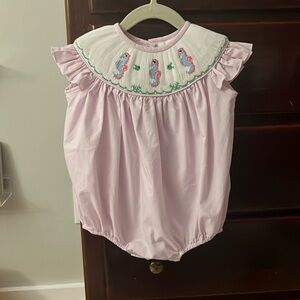Stitchy fish baby girl smocked seahorse bubble